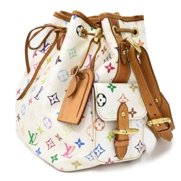 Authentic Louis Vuitton Multicolor Petit Noe Monogram Bucket Shoulder Bag White - Picture 3 of 16